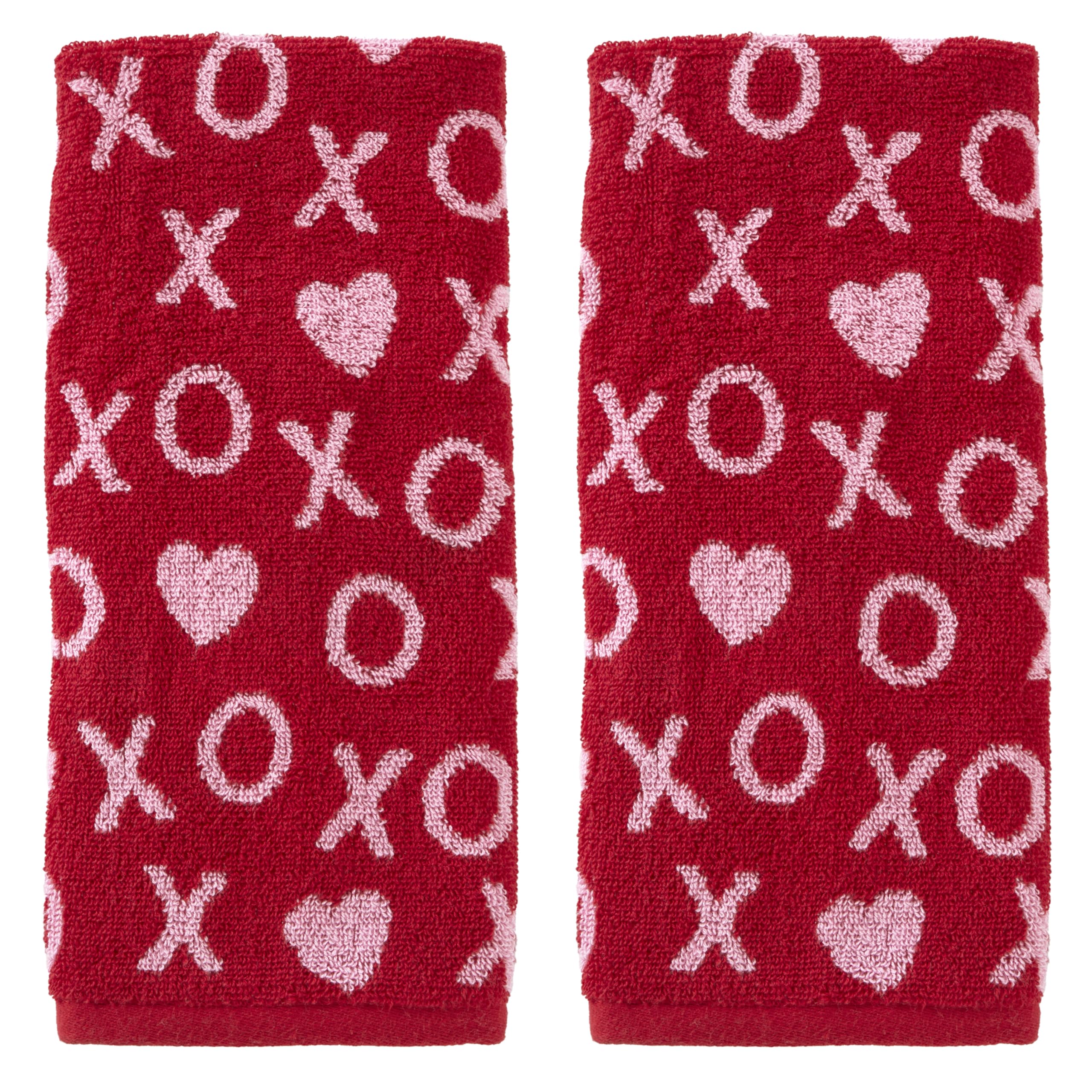 SKL Home Valentine's Day Xs and Os Hand Towel Set, 2 Count