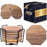 Marbco Sandstone Water Absorbent Hand Crafted Octagon Coasters with Holder for Drinks 4 Inches Wide Thirsty Stone Bar/Drink Coasters Made from Real Solid Stone (with Holder, Set of 6)