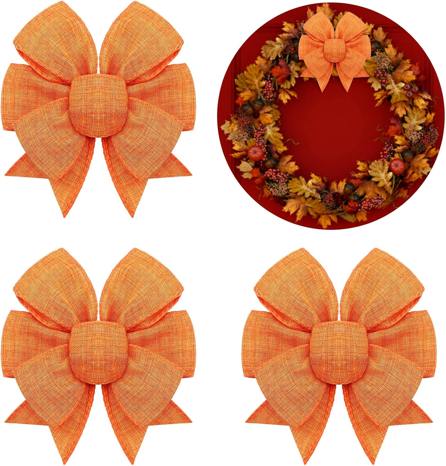 Bows & Ribbons - 4 Pieces Fall Wreath Bows Burlap Bows Thanksgiving Orange Bows for Wreath Tree Topper Bows for Thanksgiving Christmas Tree Xmas Party Birthday Wedding Decor Sewing Crafts