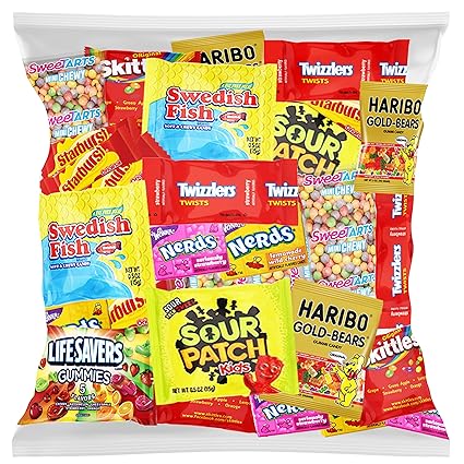 Amazon Com Bulk Assorted Fruit Candy Starburst Skittles Swedish Fish Sweetarts Nerds Sour Patch Kids Haribo Gold Bears Gummi Bears Twizzlers 32 Oz Variety Fun Pack By Variety Fun Grocery