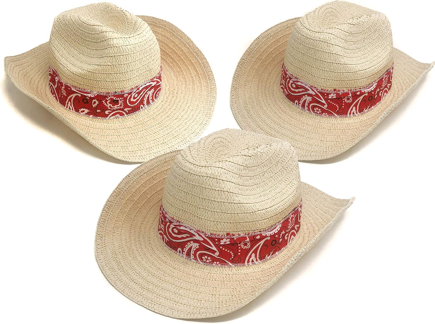 12 Piece Western Cowboy Hats with Red Bandana Bulk Adult