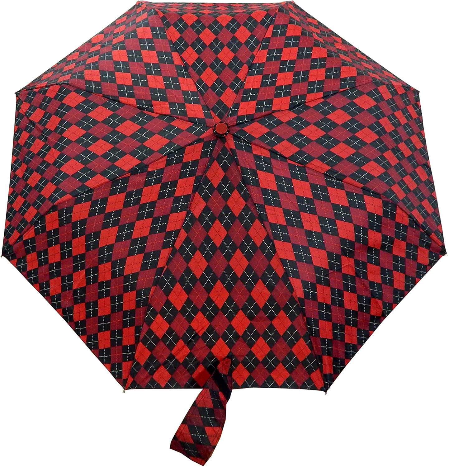 Totes Red Black Argyle Print Compact Folding Umbrella