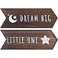 Dream Big Little One Sign -2 Pcs Nursery Wall Decor, Moon and Star Gender Neutral Nursery Decor, Rustic Wooden Arrow Playroom Art, Boy Girl Toddler Woodland Christmas Wall Decoration, 14 x 5 in, Brown