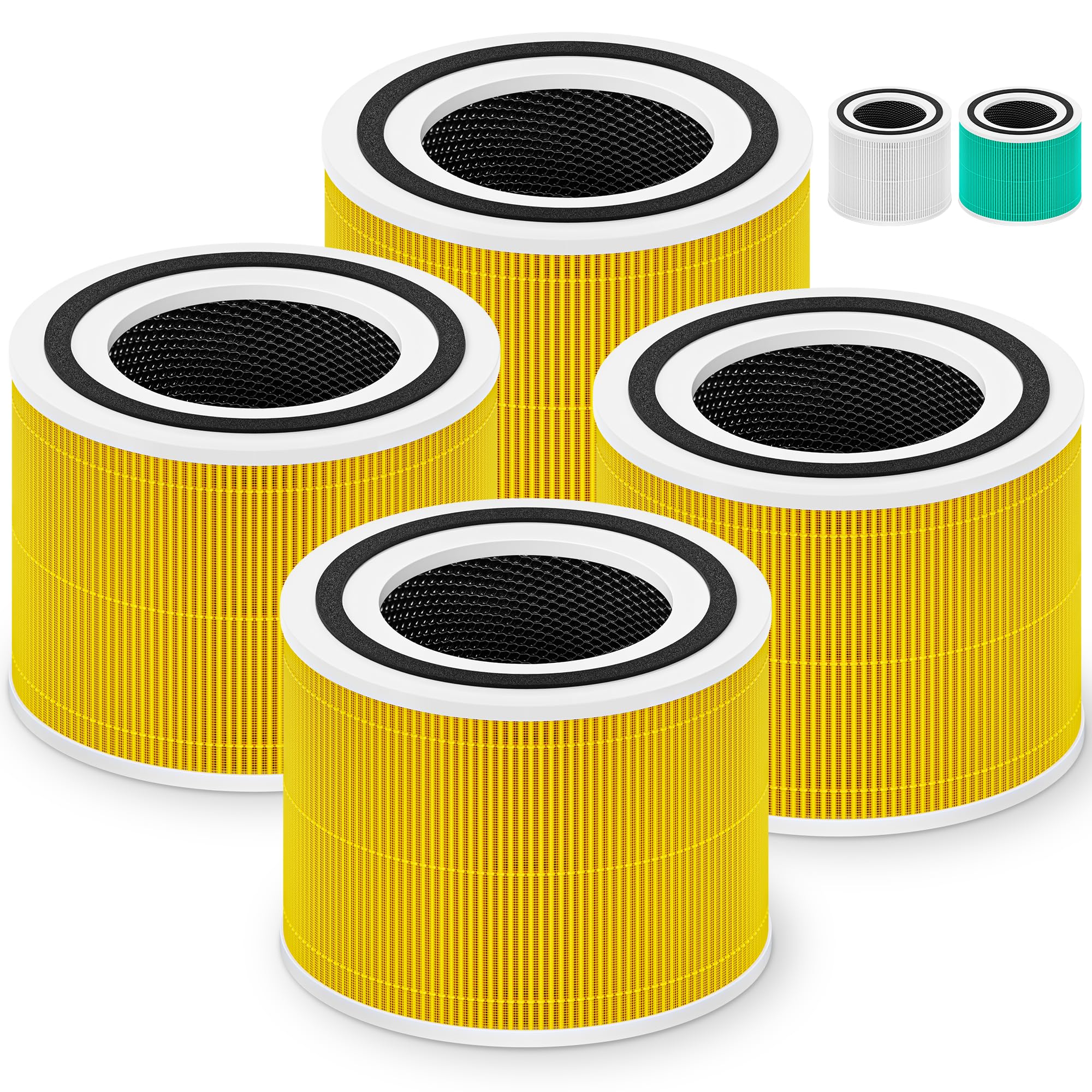 PETOX 240 Replacement Filter Compatible with Puroair 240 Air Purifier, 3-in-1 High-Efficiency Filtration with Activated Carbon for Air Pollutants, Odor and Smoke, 4 Pack, Yellow