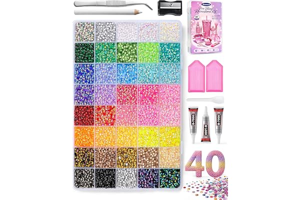 Upgraded 40 Colors Bedazzling Kit, 38000Pcs 3mm Jelly Resin Flatback Rhinestones with B7000 Glue, Pen, Tweezers, Trays & Storage Box for Adult Nail Art, DIY Crafts, Tumblers, Shoes & Clothes
