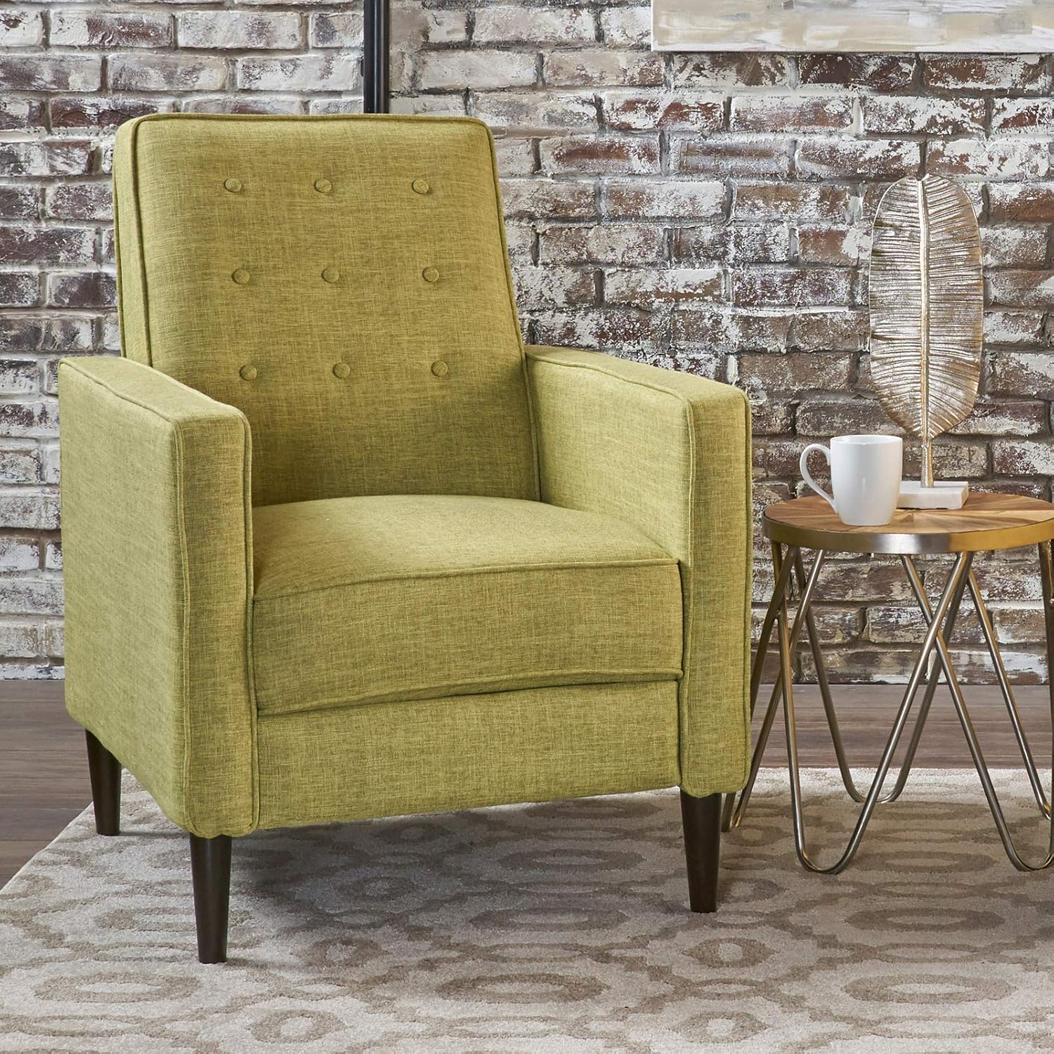 Amazon Com Modern Accent Chair Mid Century Recliner Club Chair Button Tufted Fabric Upholstery Living Room Armchair Muted Green Dark Espresso Kitchen Dining