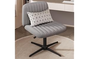 VIRRMO Armless Criss Cross Chair,Cross Legged Office Chair with Pillow Home Office Desk Chair No Wheels Computer Chair Vanity Chair for Makeup Room, Living Room Chairs (Grey+Black Base)