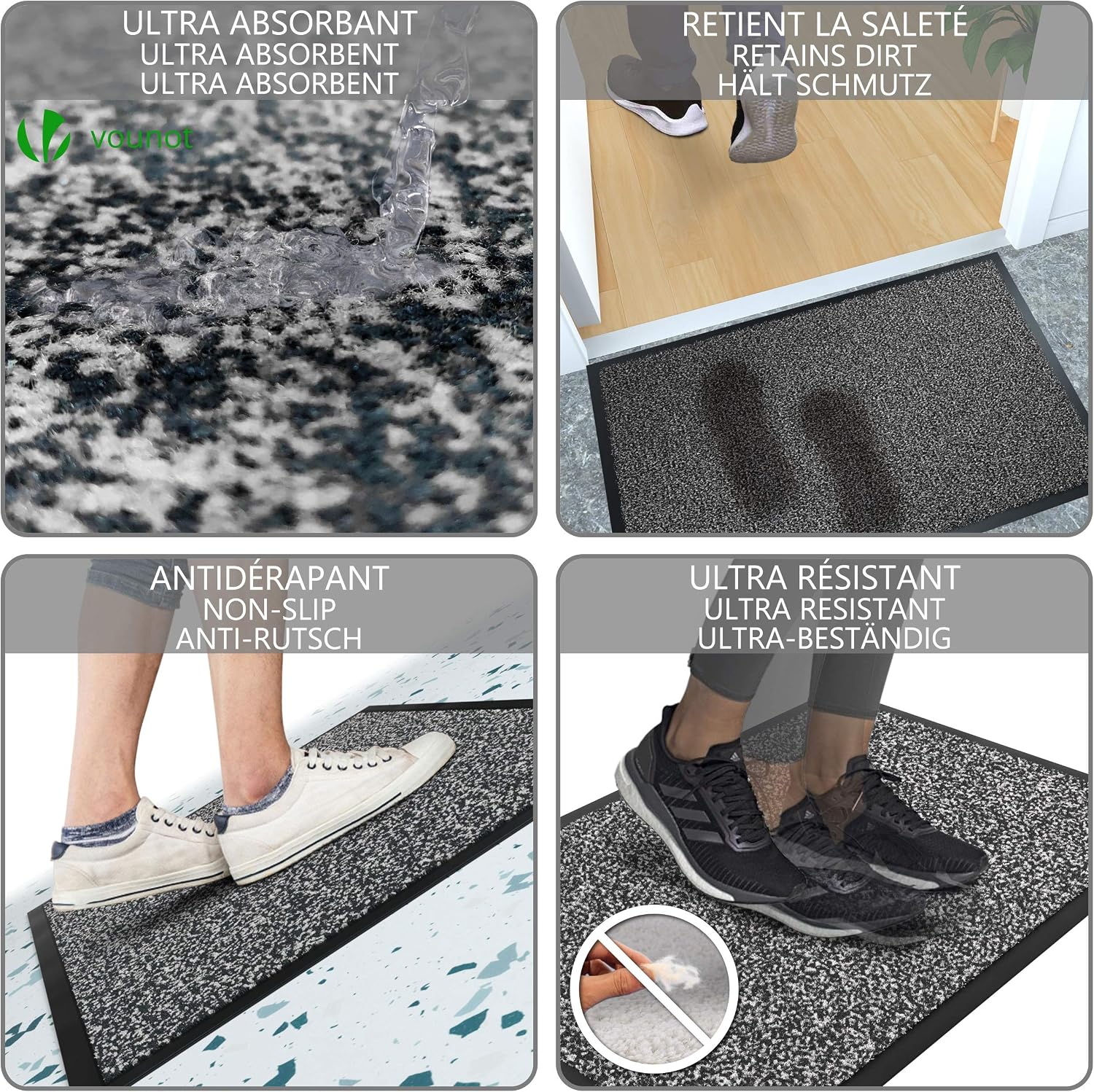 VOUNOT® 2pcs Door Mats for Outdoor or Indoor Dirt trapper, Non Slip Barrier Mat Washable Welcome Doormat Entrance Rug - Image 3