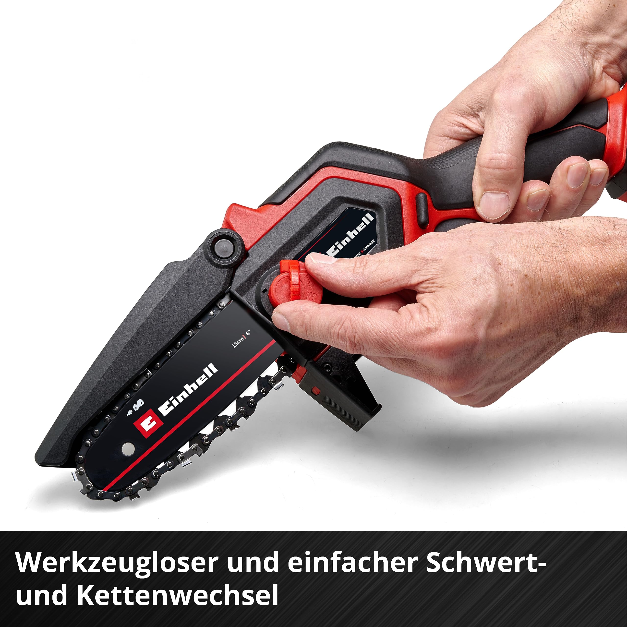 Einhell Akku-Astkettensäge GE-PS 18/15 Li BL-Solo Power X-Change (18 V, Brushless, 12,5 cm Schnittlänge, werkzeugloser Schwert- und Kettenwechsel, ohne Akku) 8