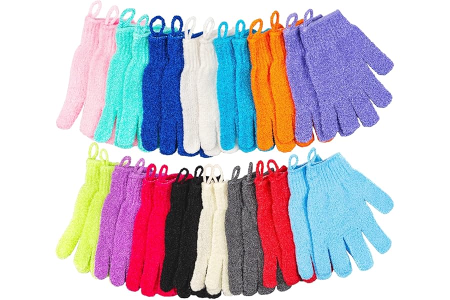30 Pcs Exfoliating Gloves for Shower, 15 Colors Body Exfoliator Glove with Hanging Loop, Scrub Exfoliate Glove Mitt Bath Face Spa Hand Scrubber Wash Deep Scrubbing Dead Skin for Women Men, by Aisuly