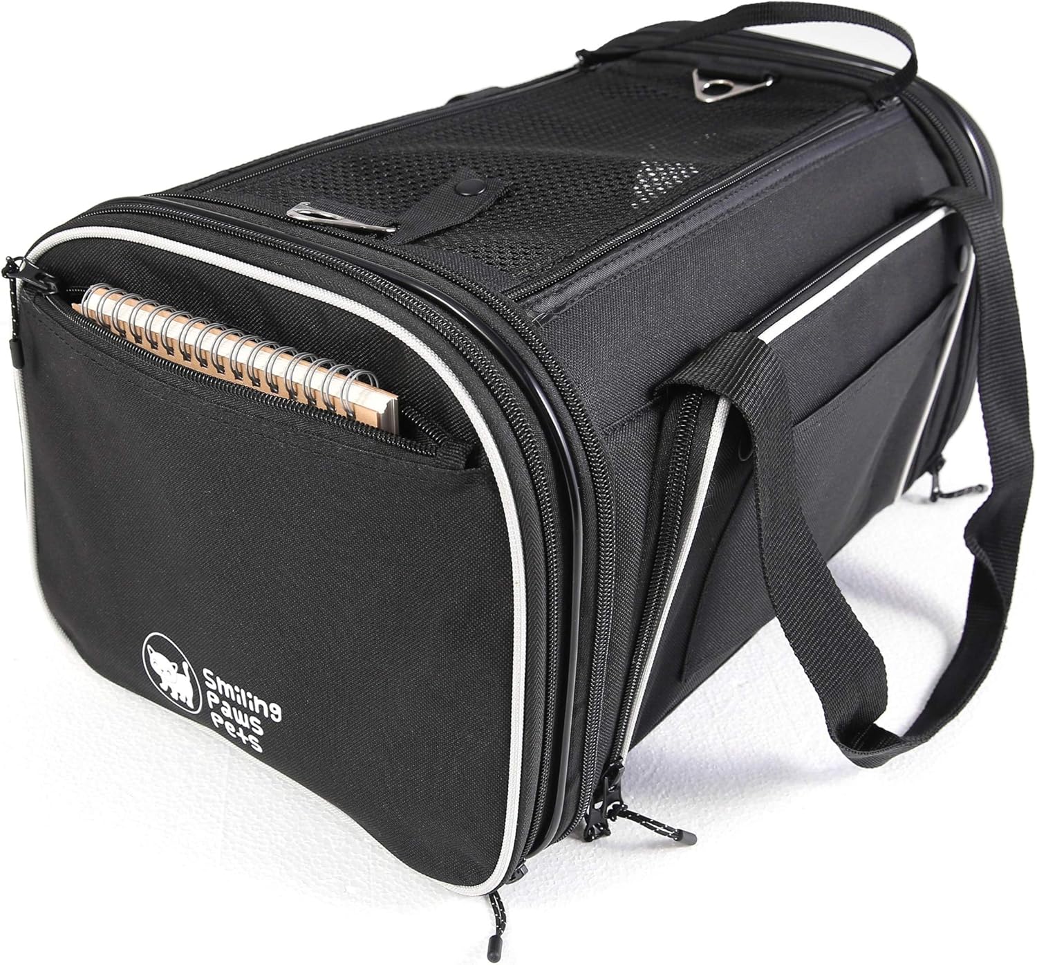 Smiling Paws Pets 4-Way Expandable Airline Approved Soft Sided Pet Carrier, Pet Travel TSA Carrier Bag for Cats, Puppies & Animals, Collapsible Kennel, Airplane, Car & Train Travel, 17x11x9 L/W/H (XS) : Pet Supplies