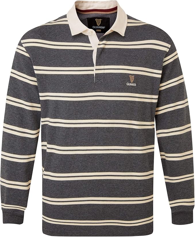 Cotton Traders Mens Guinness Long Sleeve Stripe Rugby Shirt Multi Size