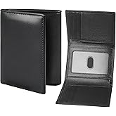 BSMUWOT Genuine Leather Trifold Wallet for Men, Rfid Blocking Tri fold Mens Wallets with ID Window (Black)