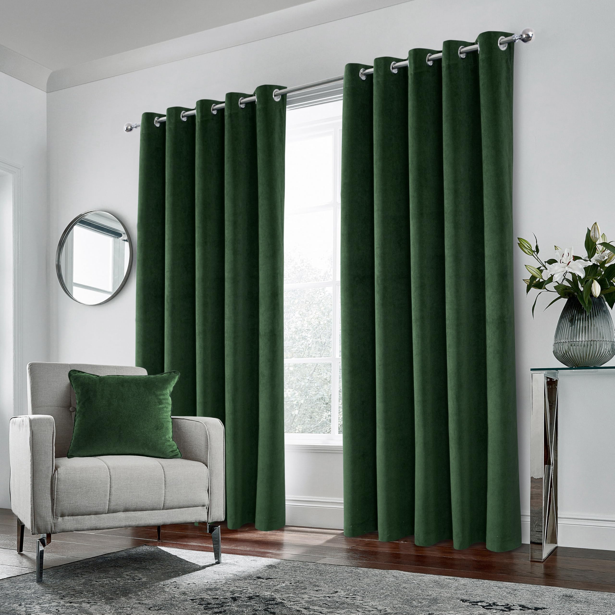 Enhanced Living Hampton Premium Velvet Green Blackout Curtains for Bedroom - 66x54 inch (168x137 cm) Supersoft Eyelet Curtains for Living Room - 2 x Curtain Panels