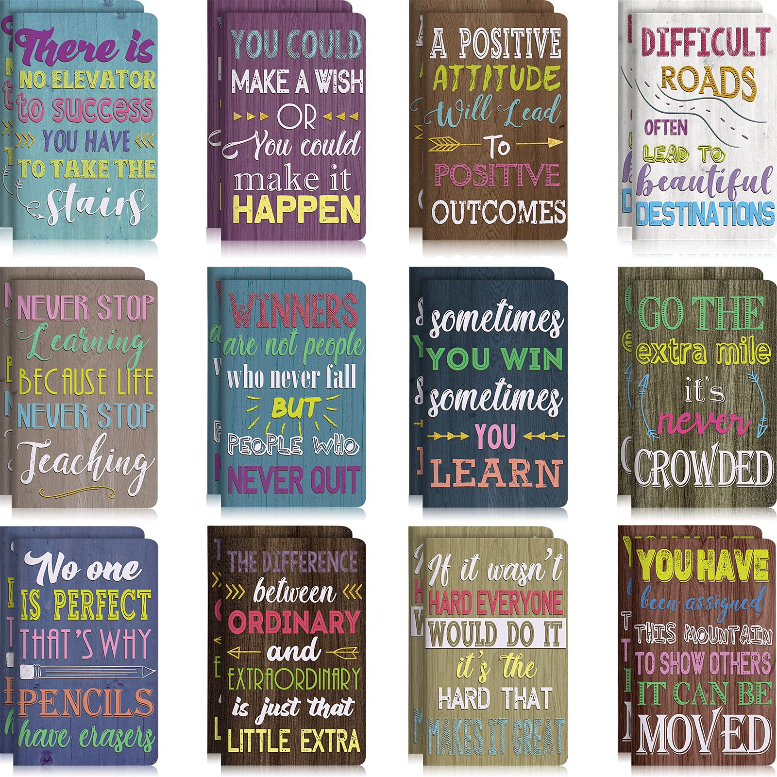 Inspirational Notepads Mini Motivational Notebook Small Pocket Journal Notepads Inspiring Notebook for School Office Travel Present Supplies, 12 Styles (Cute Style,24 Pieces)