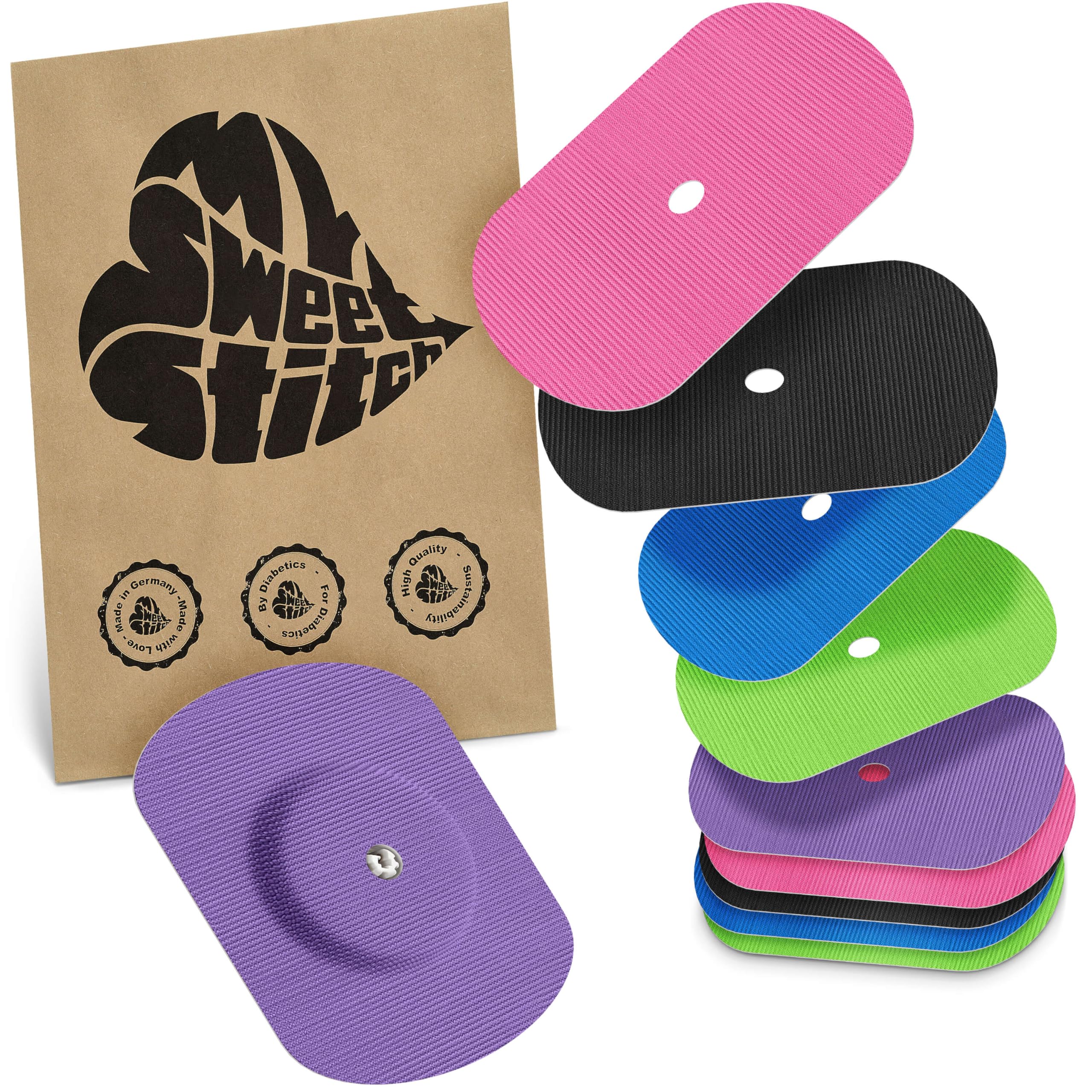 MySweetStitch - 10 x Freestyle Libre 1 & 2 Patches Oval with Ventilation Hole, Overpatch Ø 70 x 55mm, Waterproof, Breathable, Skin-Friendly, Made in Germany, Rainbow