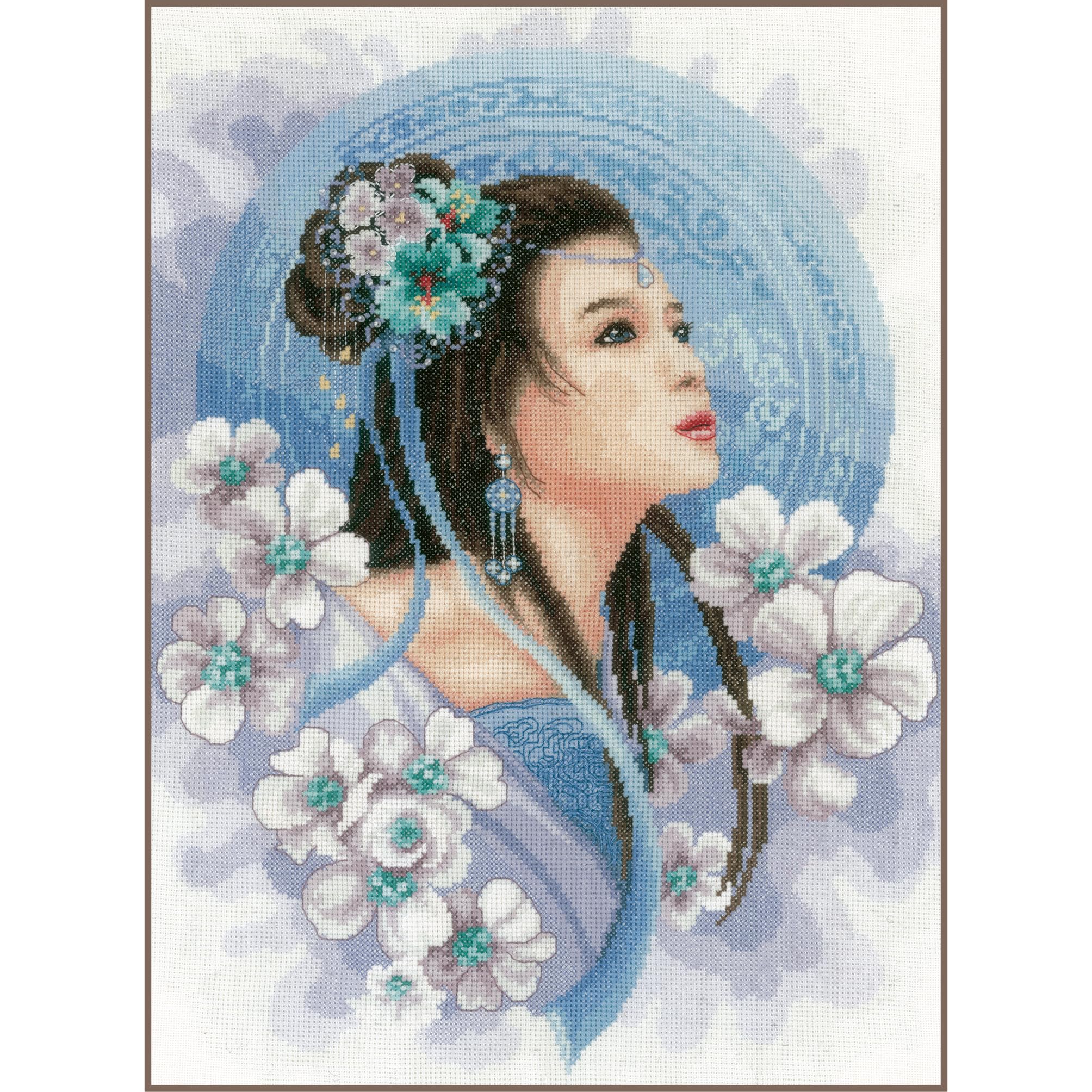 Lanarte Counted Cross Stitch Kit: Asian Lady in Blue (Evenweave), Cotton, NA, 30 x 41cm