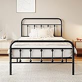 zunatu Twin Size Metal Platform Bed Frame/Victorian Style Headboard and Footboard/Steel Slat Support/Easy Assembly/No Box Spring Needed/Underbed Storage/Noise Free/Black
