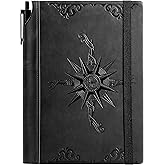 CAGIE Compass Leather Notebook Journal for Men, 100 GSM 288 Pages Lined Journals for Writing, A5 Hardcover Journaling Notebooks Gift Set with Pen for Travel Office Daily Writing