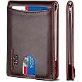 SERMAN BRANDS RFID Blocking Slim Bifold Genuine Leather Minimalist Front Pocket Wallets for Men with Money Clip Thin Mens
