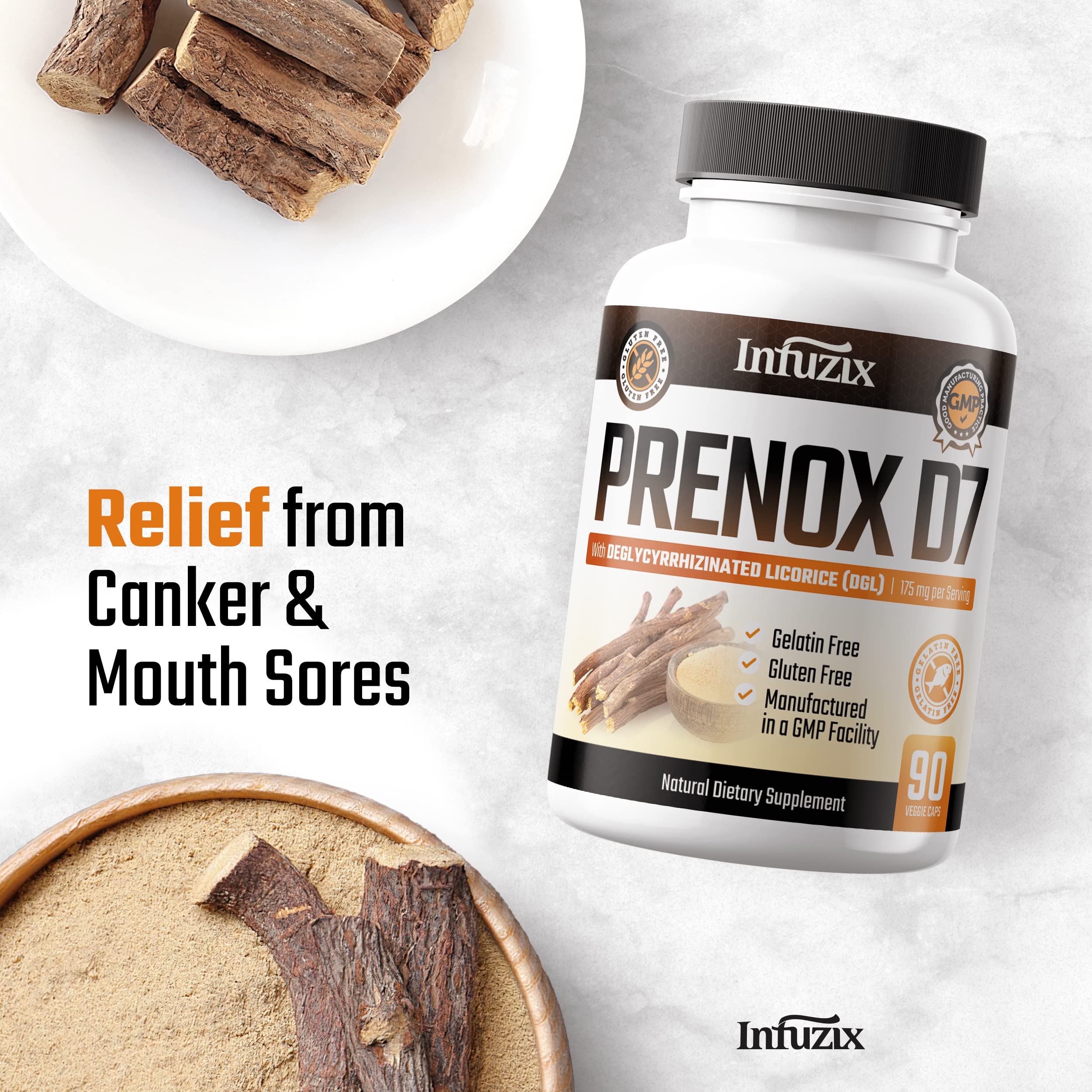 Infuzix Canker Sore Supplement Prenox D7 is The Ultimate Treatment for Relief from Mouth Sores and Mouth Ulcers On Your Gums, Between Teeth, on Your Tongue, and Inside Your Cheeks.