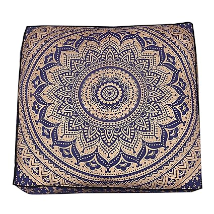 Blue Dye Gold Ombre Indian Hippie Ombre Mandala Floor Pillow Cover
