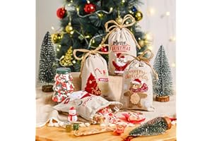 Bonlino Small Christmas Gift Bags - 3D Christmas Gift Doll Bags with Drawstring (6 * 8 in) Reusable Fabric Gift Bags for Xmas Santa Gifts Burlap Bag Shappy Cloth Christmas Bags PACK of 4
