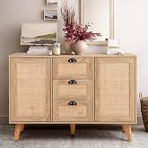 PHI VILLA Rattan Cabinet Sideboard, Buffet Cabinet with Storage | Natural Rattan Cabinets, 2 Doors, Decorative Side Table for Kitchen, Entryway, Living Room, Hallway