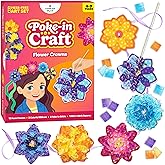 Poke-In Craft Flower Crowns, Poke Art for Kids Ages 4-8, Punch Tufting Kit | 15 foam flowers, 1000+ 3d fabric squares, non-messy beginner kit for girls, preschool learning activity, spring easter gift