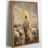 Framed Jesus and Lamb Canvas Wall Art The Lord is My Shepherd Painting Picture Wall Decor Christian Jesus Posters Prints Artwork for Living Room Bedroom Church Prayer Home Decor