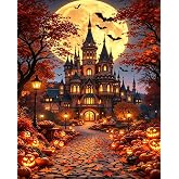 Tabszca Halloween Castle Paint by Numbers Kit for Adults 16 X 20 Inch | Castle Adult Paint by Number Kits on Canvas, Fall DIY Acrylic Painting by Number for Adults for Home Wall Decor Gifts
