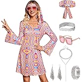 Clarisbelle Women's Halloween 7 Pcs Disco Dress Sequin 70's Dance Costume Outfit with Sunglasses Headband