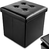 Nyxi Faux Leather Storage Ottoman 38cm Foldable Black Foot Stool 40L 150kg