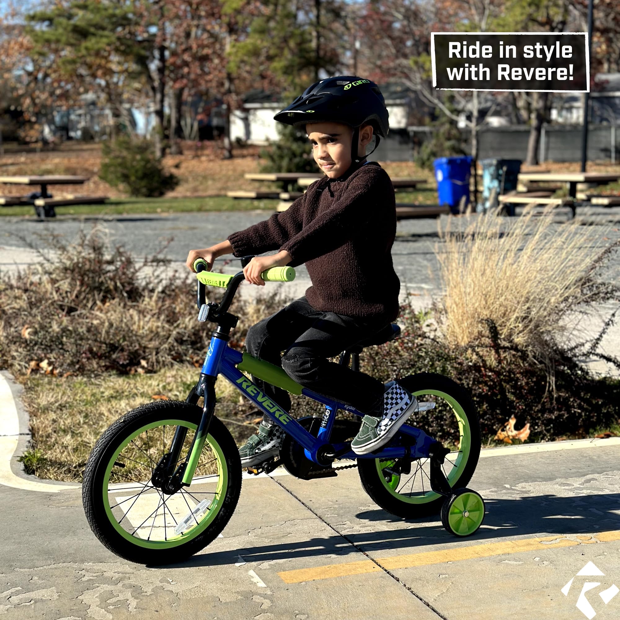 Revere16 Freestyle BMX Kids Bike for Boys and Girls. Lightweight Aluminum Frame and Fork. Tool-Less Quick Release Training Wheels. Easy to Ride! (Oil Slick)