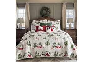 Levtex Home - Tatum Pines Bedspread Set - King Bedspread and Two King Shams - Christmas Cabin - Red, Green, Brown and White - Bedspread (120x106in.) and Shams (20x36in.) - Cotton