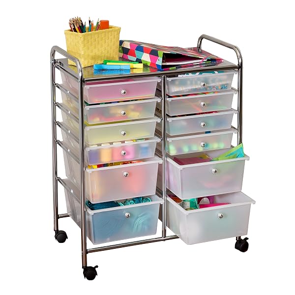 HONEY-CAN-DO ROLLING STORAGE CART AND ORGANIZER WITH 12 PLASTIC DRAWERS