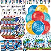 Sonic Birthday Party Decorations | Serves 16 Guests | Balloons, Tattoos, Banner, Tablecloth, Plates, Napkins, Sticker | Officially Licensed