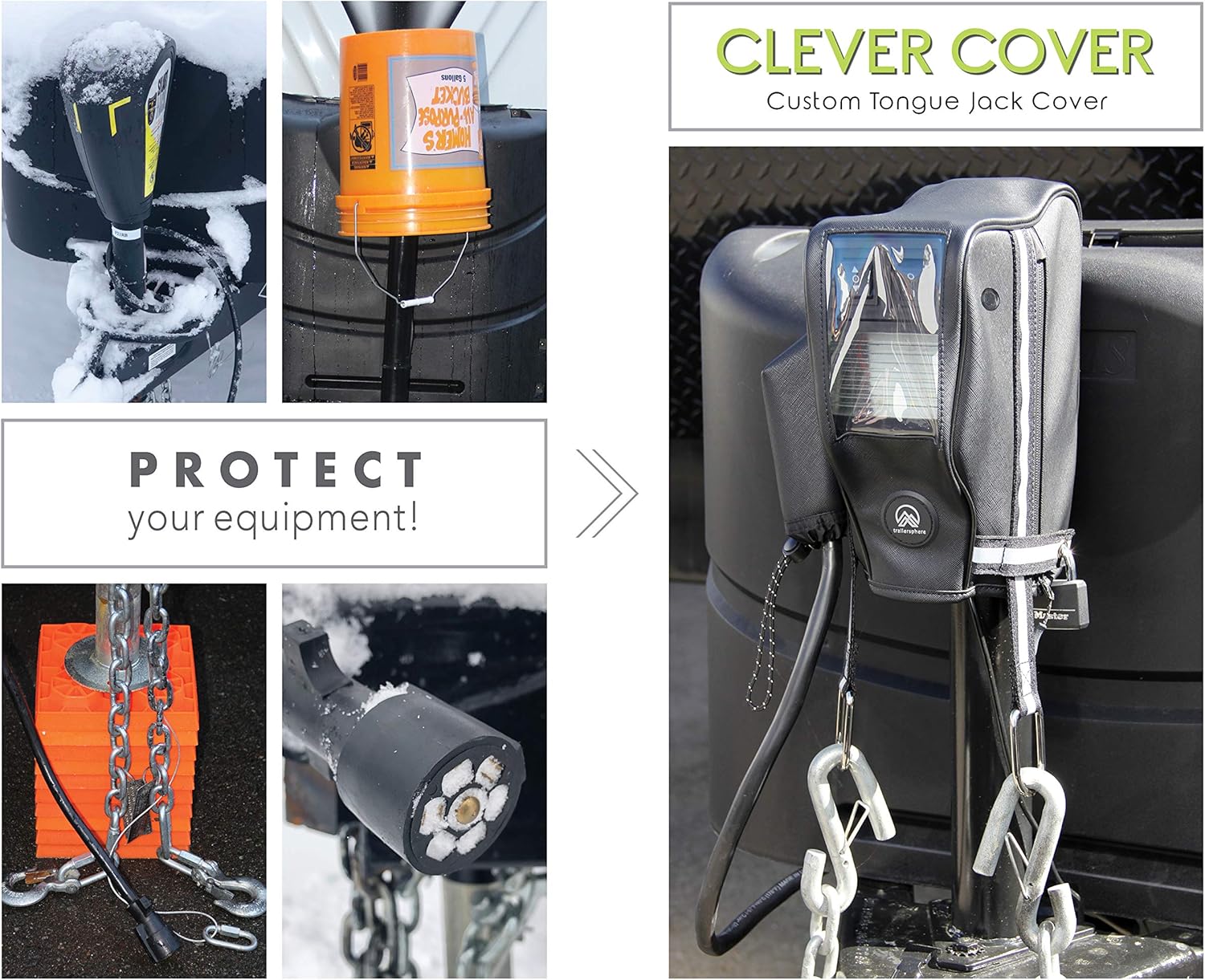 Clever Cover for RAM Jack by Trailersphere Custom Electric Tongue Jack Cover for Trailer, RV, Camper, Chains Holder, Plug Protector, Sun and Waterproof (RAM Jack Cover): Automotive