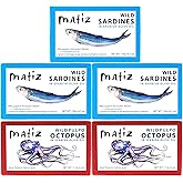 Matiz Sardines and Octopus Pulpo in Olive oil (Variety Pack of 5)