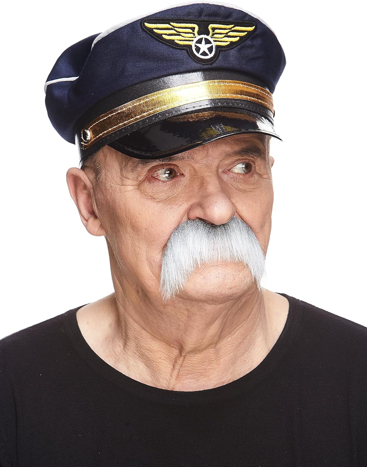 Mustaches Fake Mustache, Self Adhesive, Novelty, Horseshoe False Facial Hair, Gray with White Color - Image 4