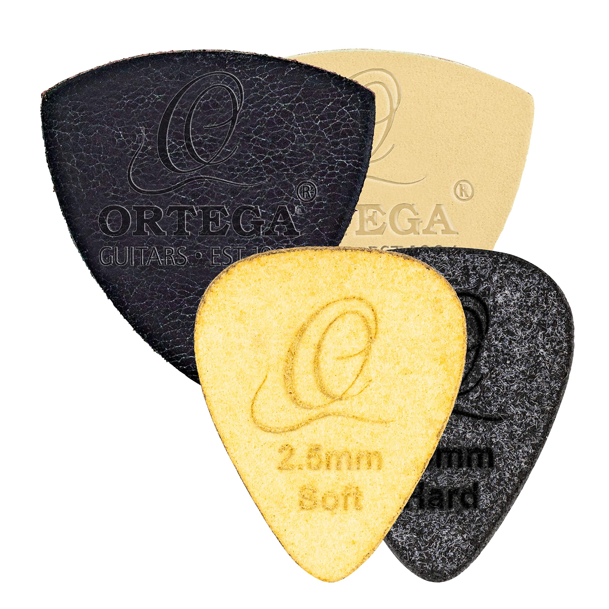Ortega Guitars Leather & Felt Pick Assortmant - Ukulele & Nylon Guitars - 4 Piece Pack - 2 Felt & 2 Leather (OGP-VP1)