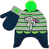Disney Toy Story Buzz Lightyear Toddler Winter Hat and Snow Gloves for Boys 2 Pc. Set, Soft Mittens with Warm Pom-Pom Beanie