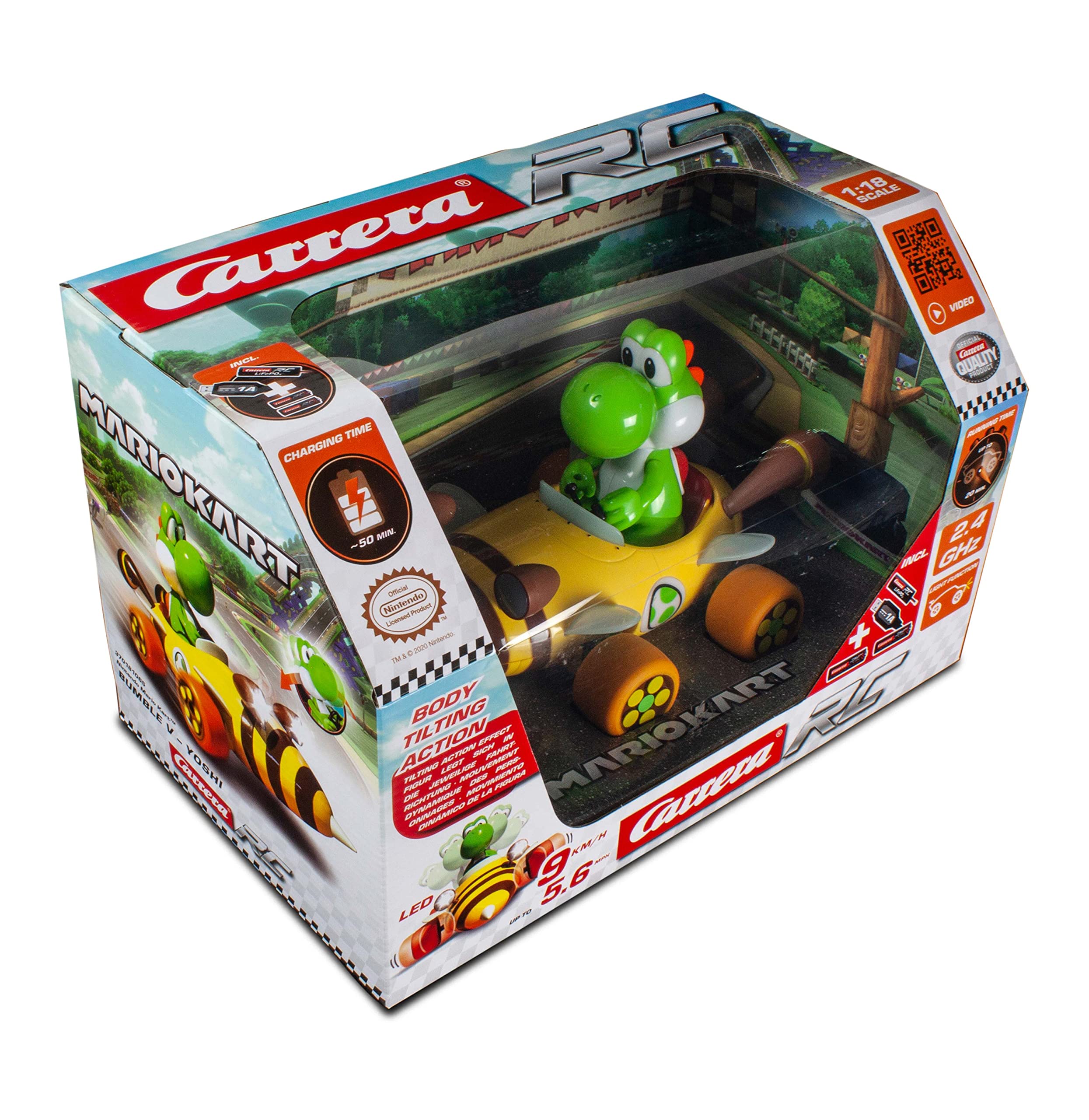 Carrera RC 370181065 Nintendo Mario Kart™ Bumble V, Yoshi 1:18 2.4GHz RC Vehicle with Included Batteries