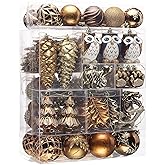 Valery Madelyn Christmas Tree Ornaments Set for Fall Decor, 155ct Brown Copper Gold Shatterproof Christmas Tree Decorations Bulk, Woodland Brown Hanging Ball Ornaments for Thanksgiving Autumn Harvest