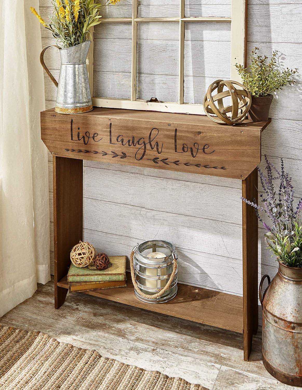 The Lakeside Collection Farmhouse Sentiment Console Table with Live Laugh Love Inscribed