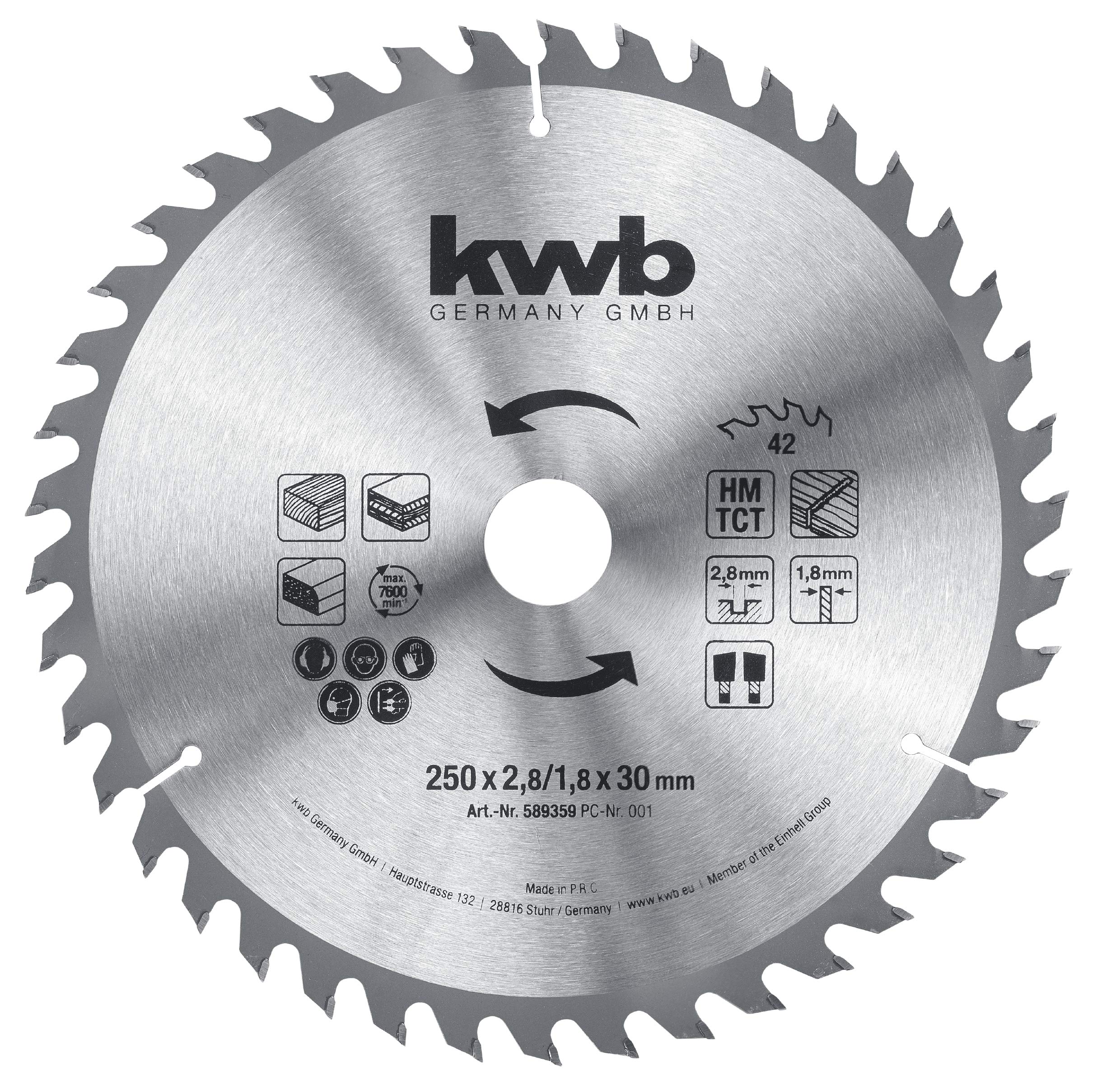 KWB 250 X 30 Builders Circular Saw Blade for Table SAWS, Alternating Tooth for Medium CUTS, Z-42 Teeth, 250 X 30 MM