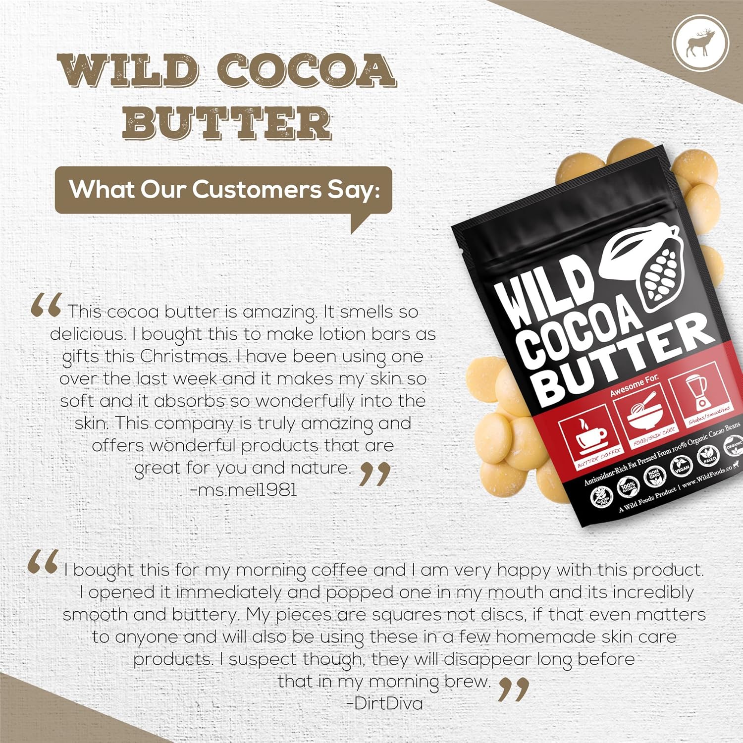 Raw Organic Cocoa Butter Wafers from Peru | Unrefined, Non-Deodorized, Food Grade, Plant-Based, Paleo, Vegan Body Butter - Great for DIY Recipes, Baking, Keto Coffee, Skincare and Haircare (16 oz) : Beauty