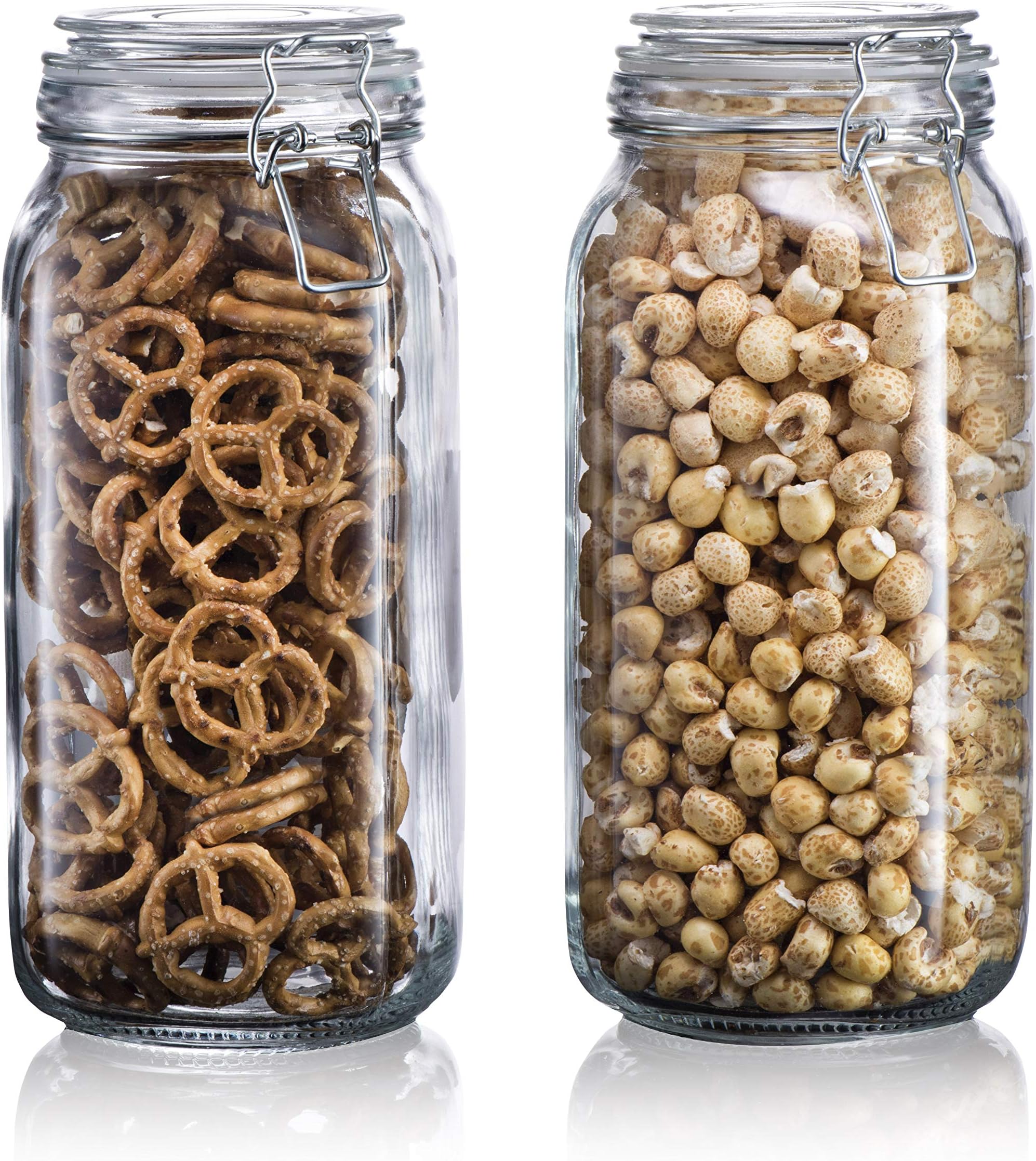 Glass Jar With Lid - Glass Canister 64oz - 2pc Canister Set For Kitchen Counter - Cookie Jar - Glass Storage Jar - Flour Canister 1/2 Gallon by Klikel