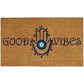 Croft&Cane Good Vibes Evil Eye Coir Doormat - 17x30 inch Non-Slip Door Mat | Natural Coco Coir Doormat - Low Profile Vinyl Backed Dirt Trapping Front Door Mat- Heavy-Duty Indoor Outdoor Mat Entryway Rug