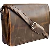 Leather Messenger Bag for Men 16" Full Grain Leather Laptop Bag Vintage Crossbody Office Satchel Travel Shoulder Bag
